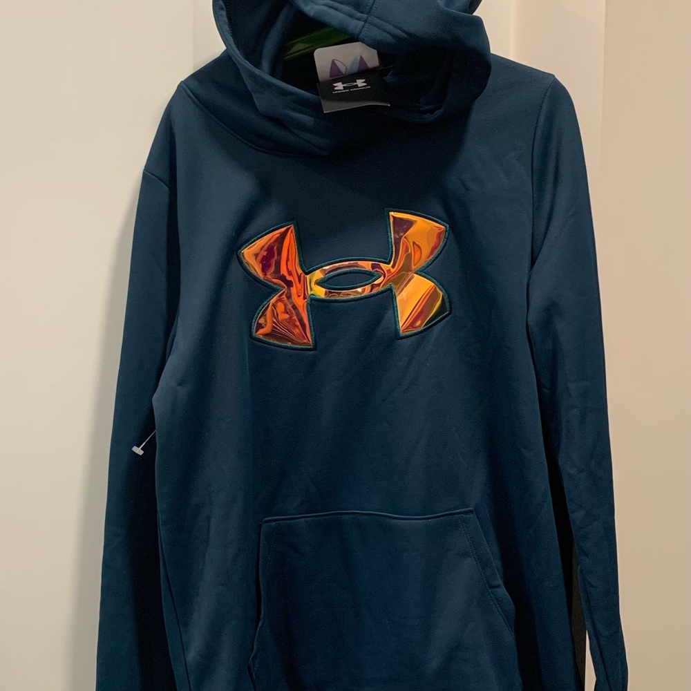 NWT-Under Armour Dark Blue Hoodie with Vibrant holo Logo